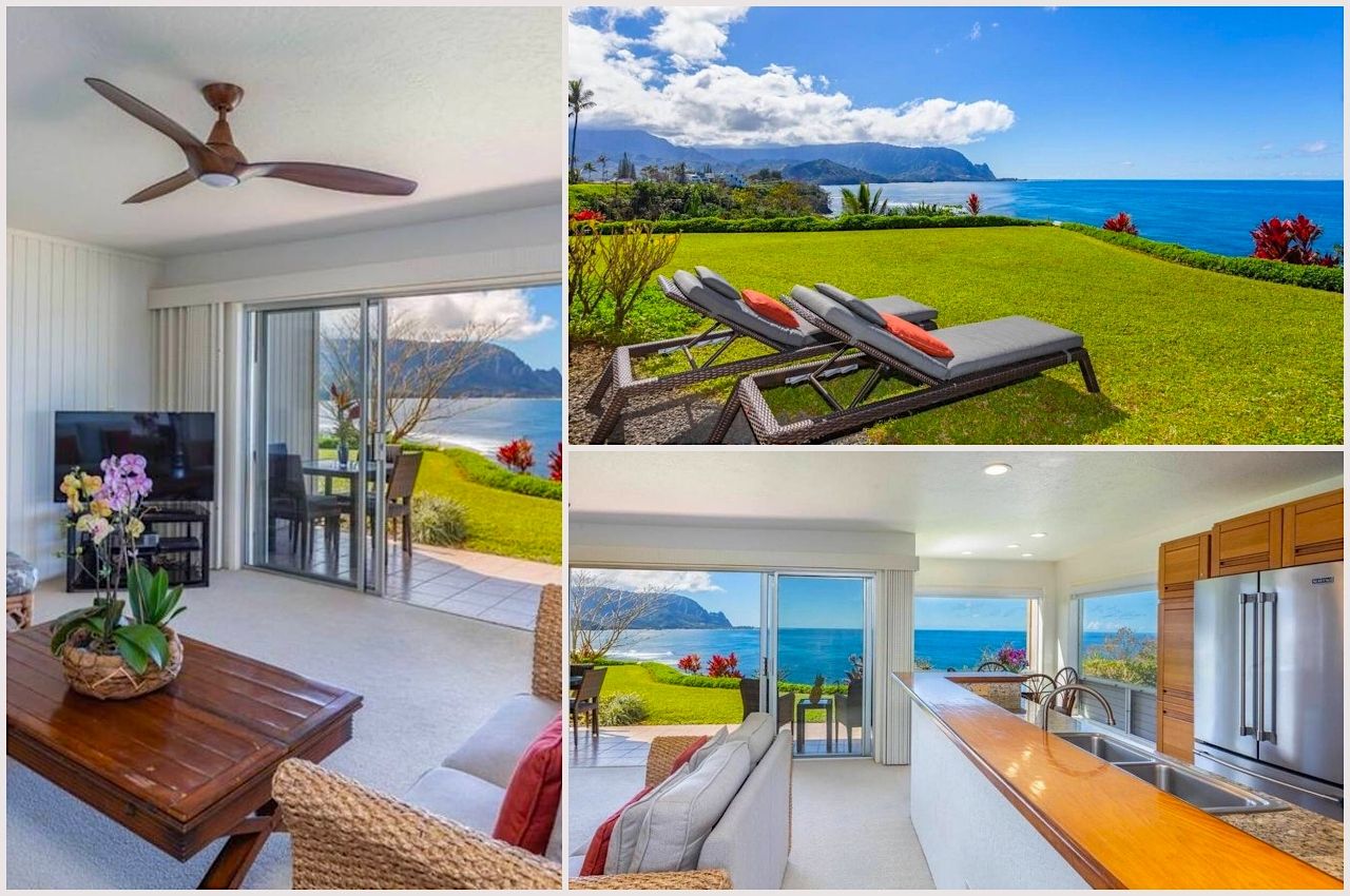 Collage of photos of an Airbnb in princeville