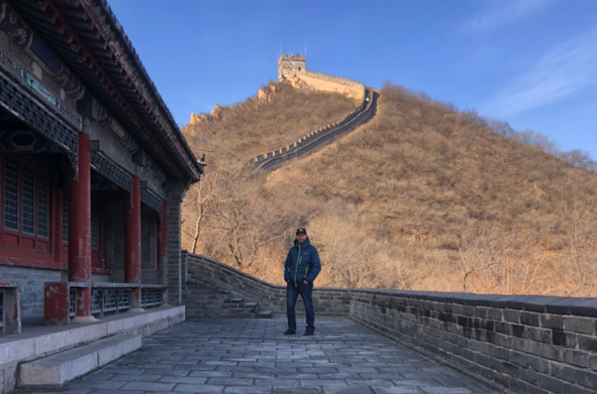 Olympic ski patroller Bruce Welton at the Great Wall of China