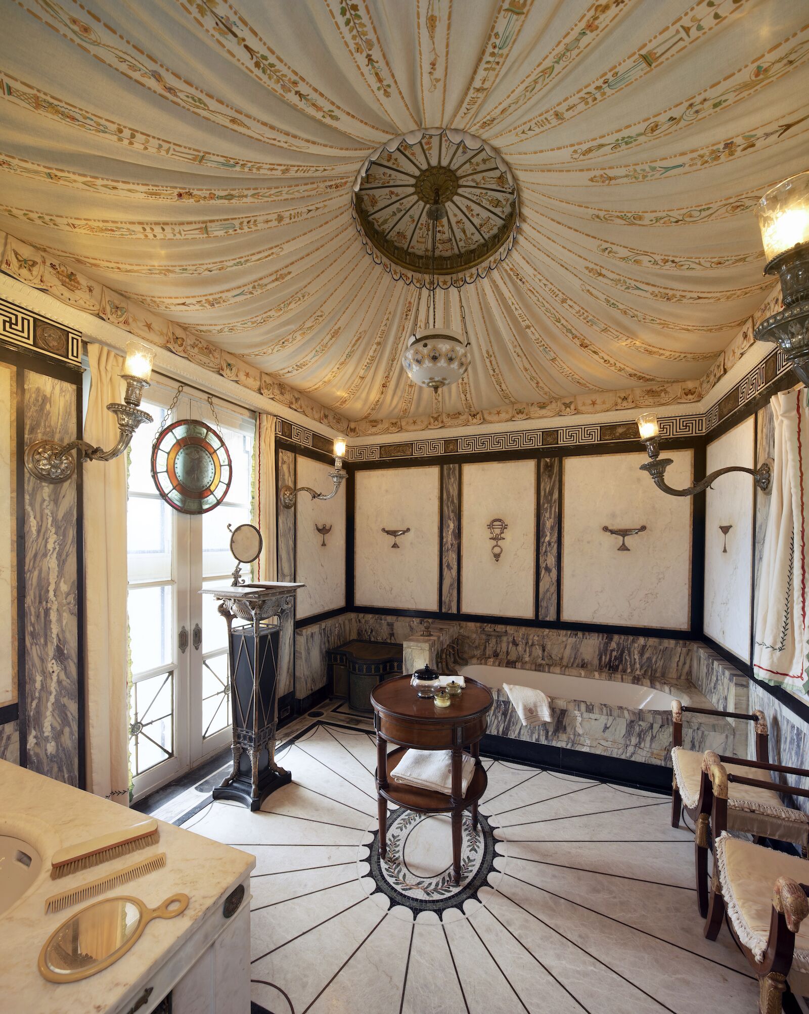 John Deering's bathroom, made of marble, at the Vizcaya in Miami