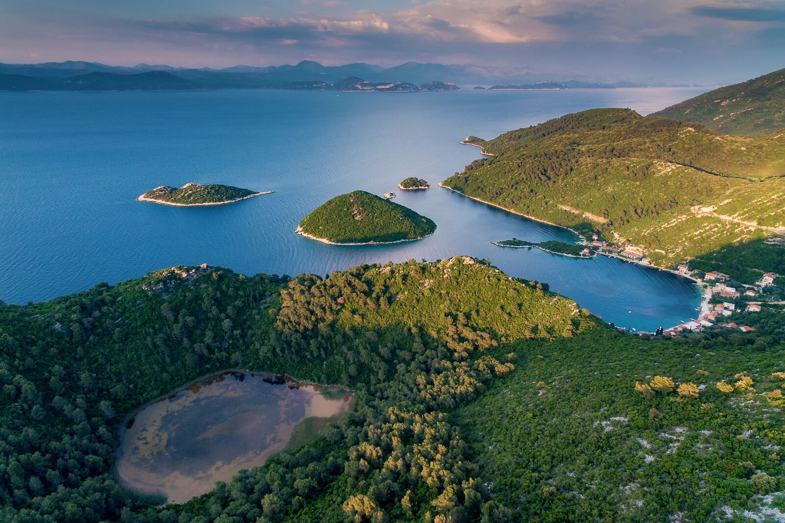 Top aerial view at Prozurska luka,Mljet.Croatia