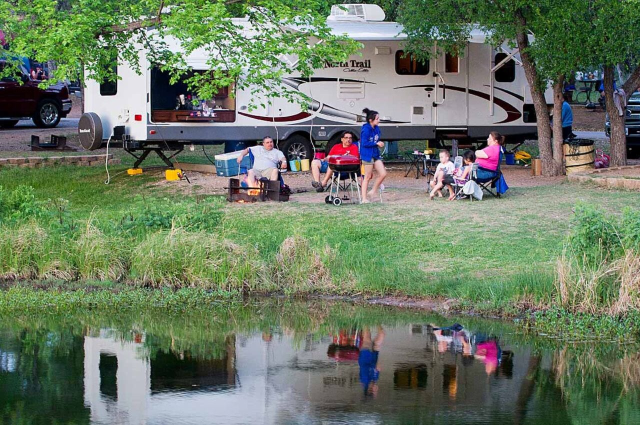 People camping at ink Lake one of the best state parks in texas